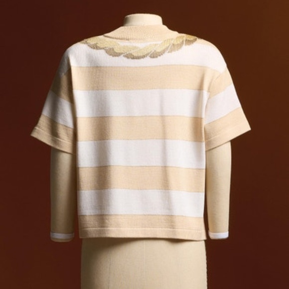 St. John Collection short sleeve striped sweater. Sz L - Picture 2 of 16
